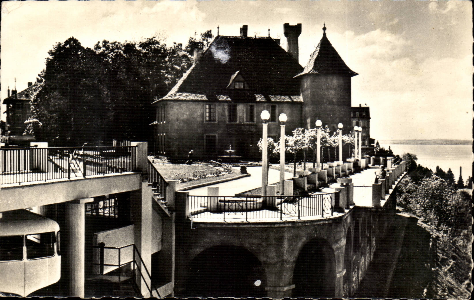 Thonon CPa the castle of Sonnaz and Train station of the funicular