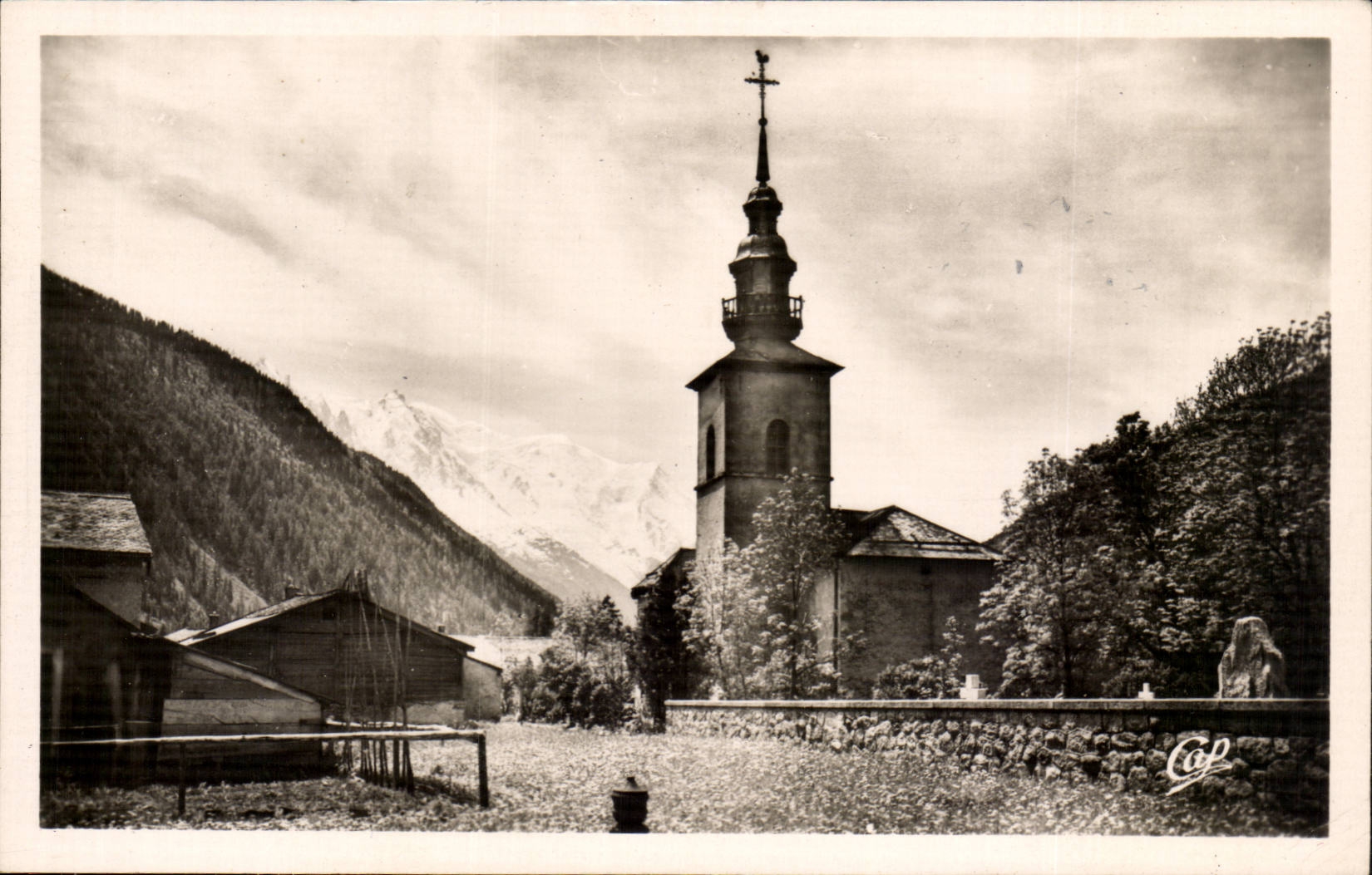 Argentiere CPA the church and Mont Blanc
