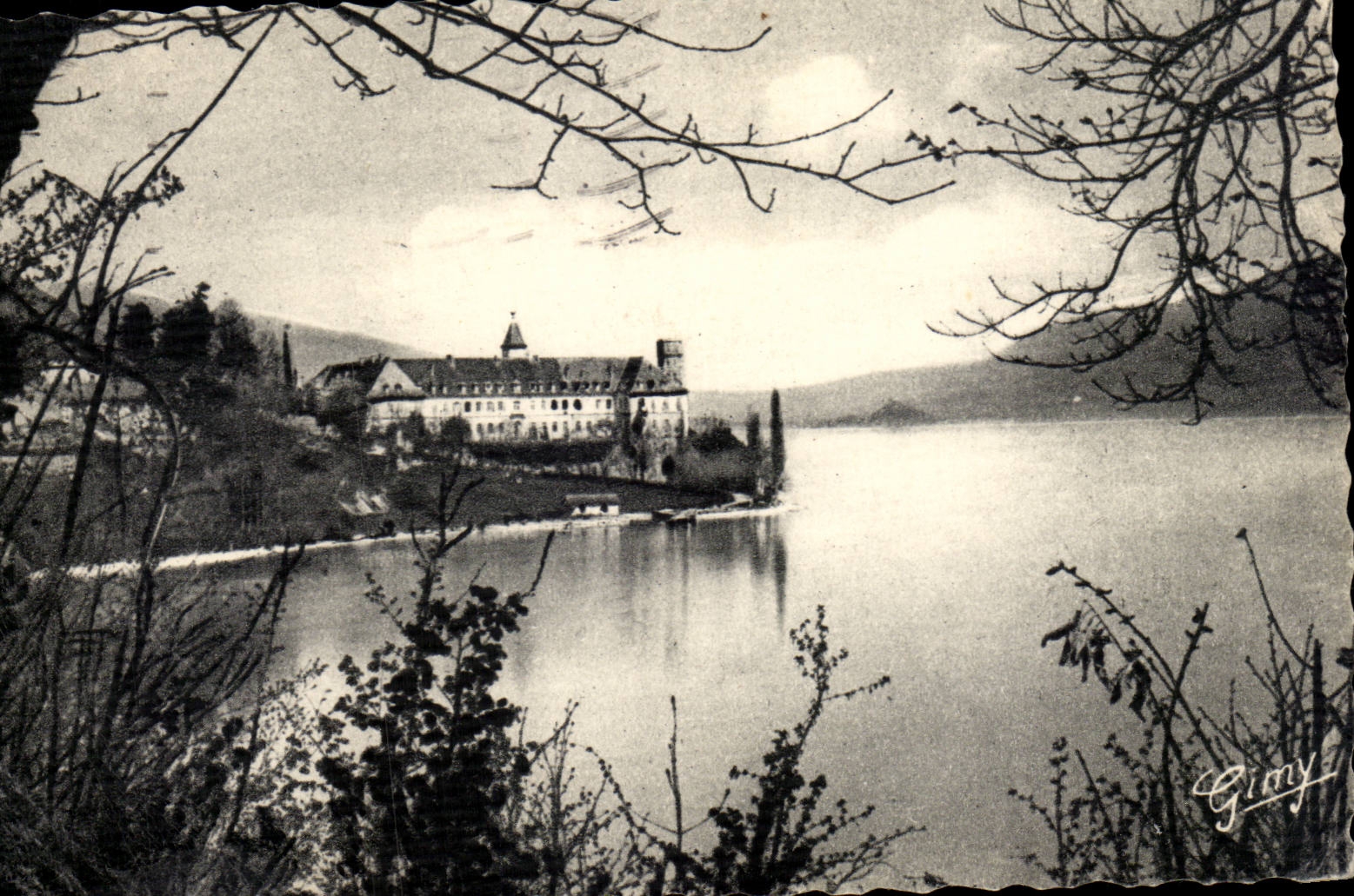 MODERN CARD the abbey of Hautecombe and the lake of Le Bourget
