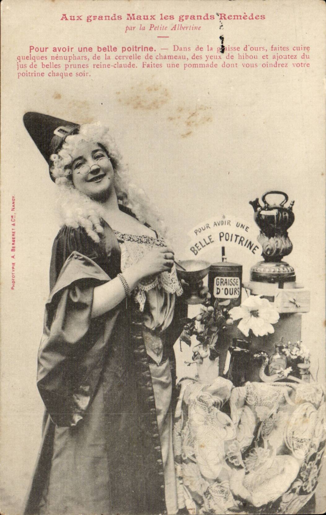 CPA Aux grands maux les grands remedes par la petite Albertine Pour avoir une belle poitrine graisse d'ours (medecine)