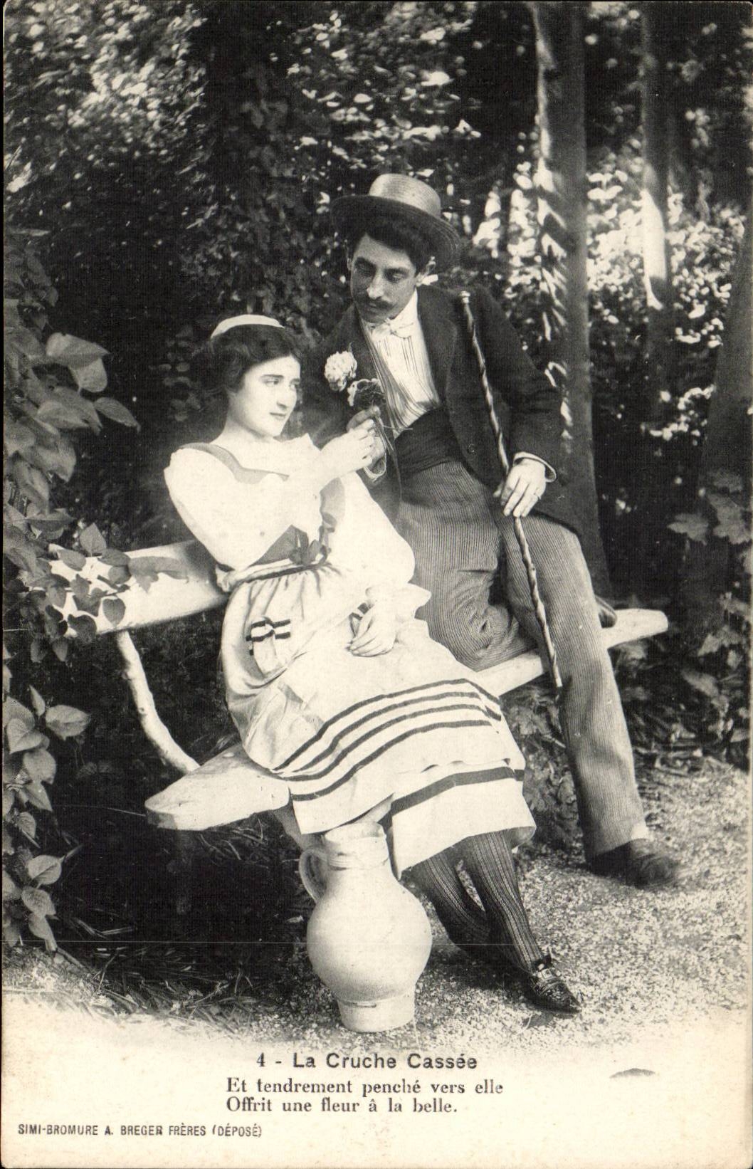 CPA the jug cassee And tenderly leans towards it offered a flower to beautiful (folklore woman)