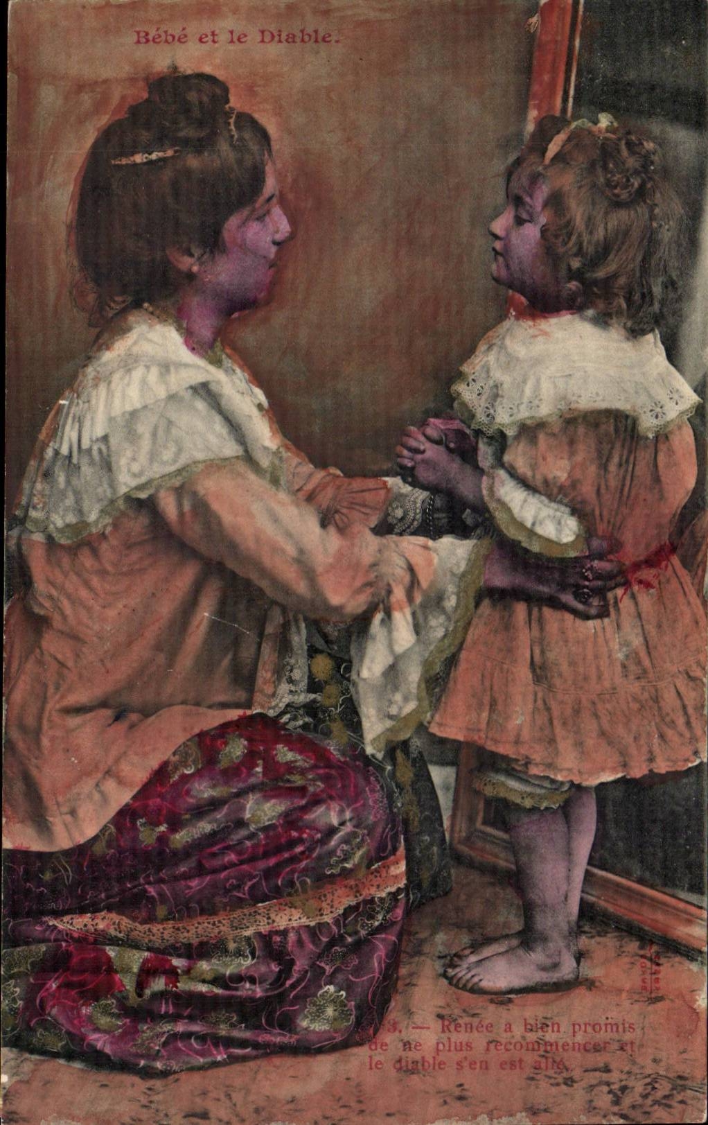 CPA Phantasie-Baby und der Teufel (Teufel)