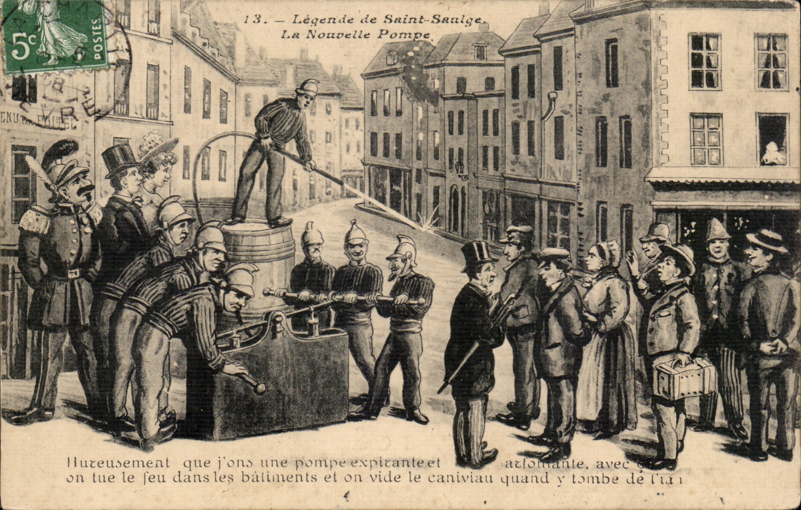 CPA the legend of Saint Saulge the new pump (firemen fireman firemen fire fire)