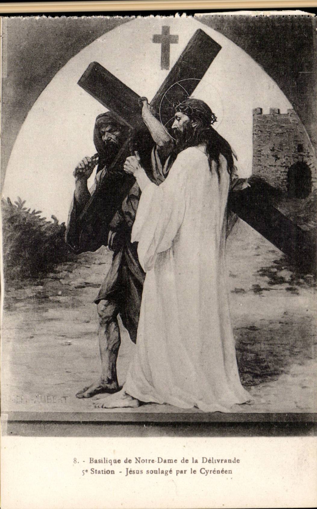 Notre Dame basilica of Delivrande - Jesus relieves by Cyreneau - CPA