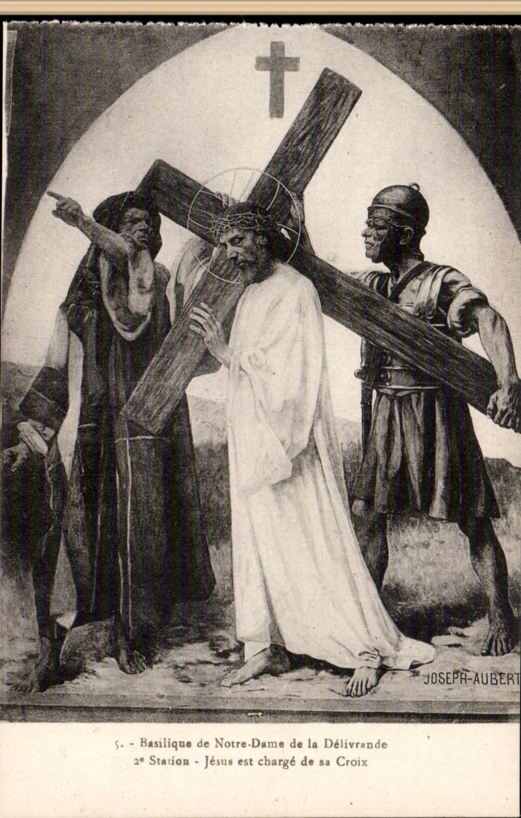 Notre Dame basilica of Delivrande - Jesus is load of his Cross - CPA