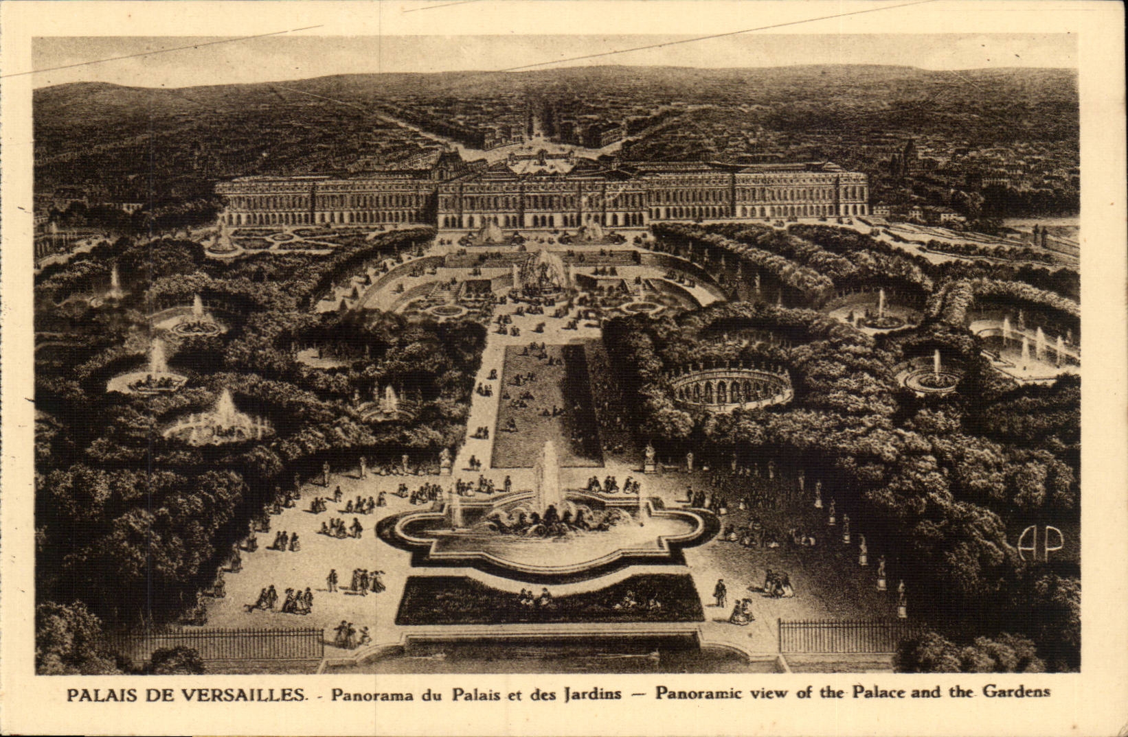 Versailles - Panorama of the Palate and Gardens CPA
