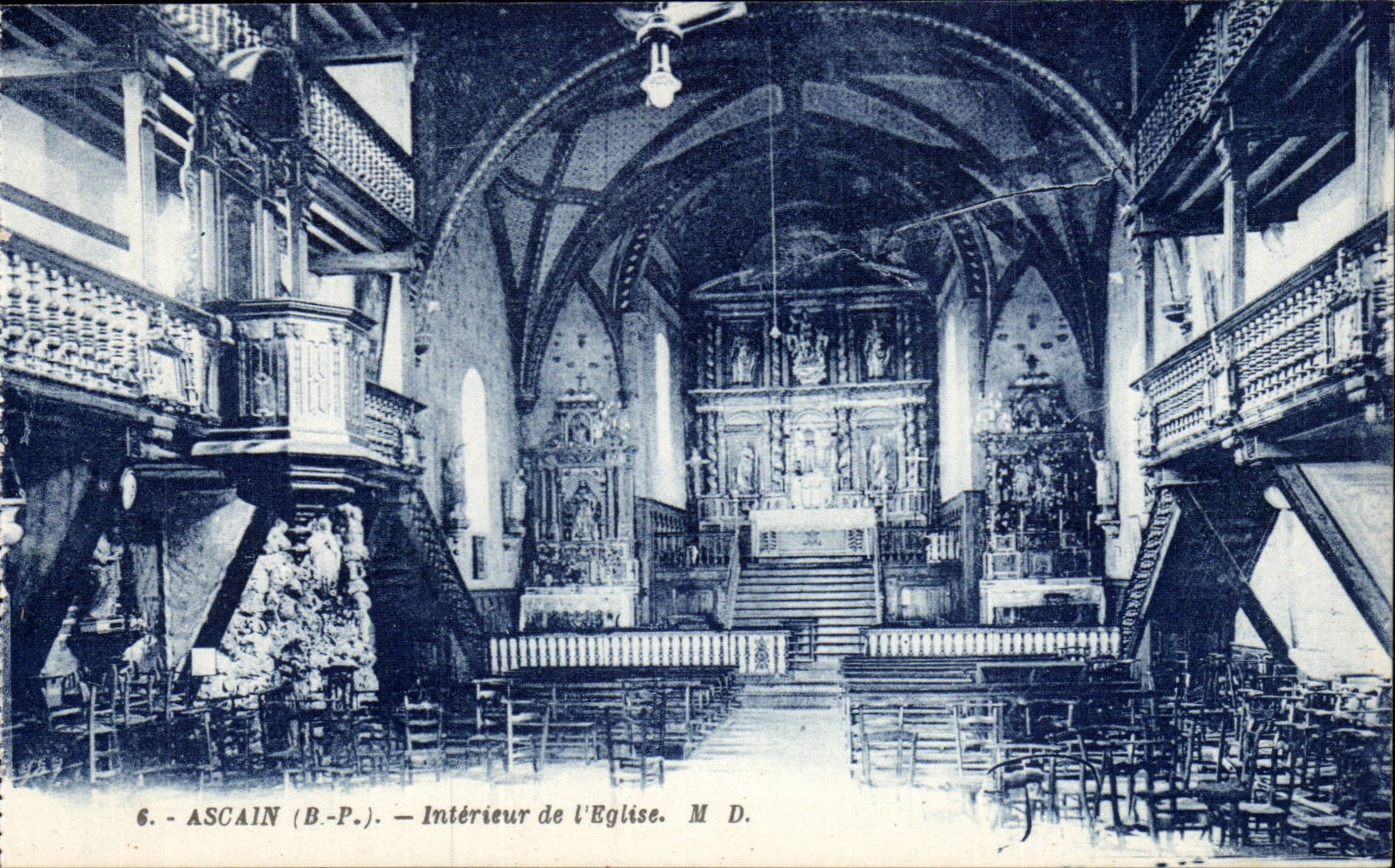 Ascain - Interior of the Church - CPA