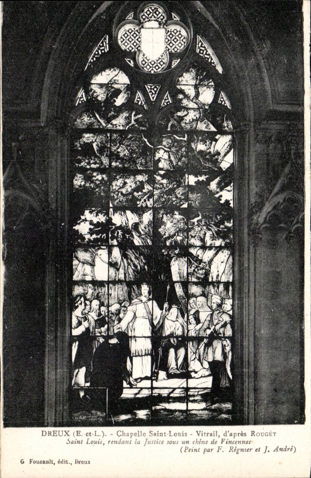 Dreux - Vault Saint Louis - Stained glass - Saint Louis returning Justice under a Oak - CPA