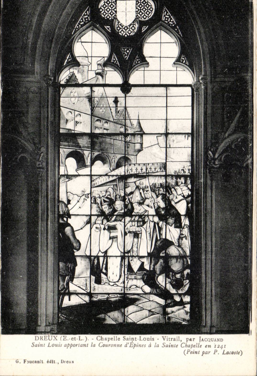 Dreux - Vault Saint Louis - Stained glass - Saint Louis bringing the crown of spines in 1241 - CPA