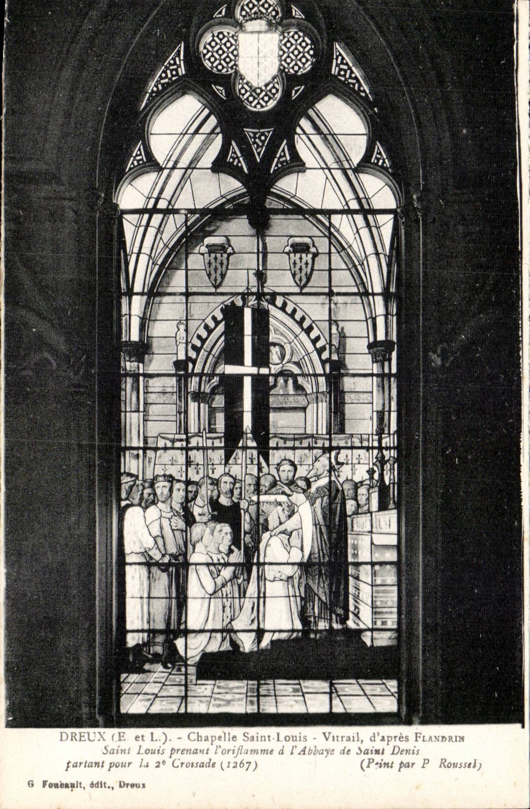 Dreux - Vault Saint Louis - Stained glass - Saint Louis taking the uniflamme with the Abbey - CPA