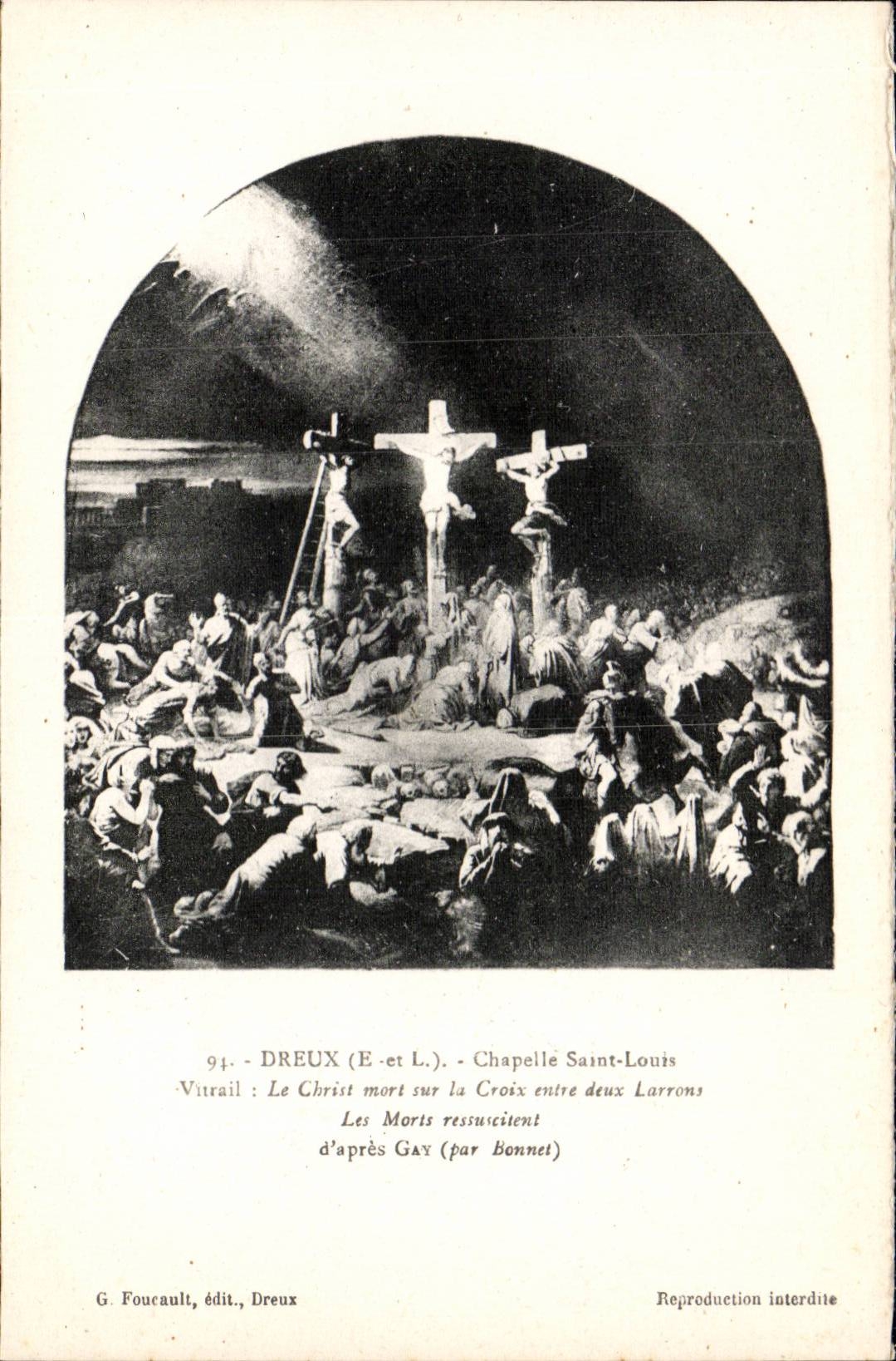 Dreux - Vault Saint Louis - Stained glass - Jesus died on the Cross - CPA