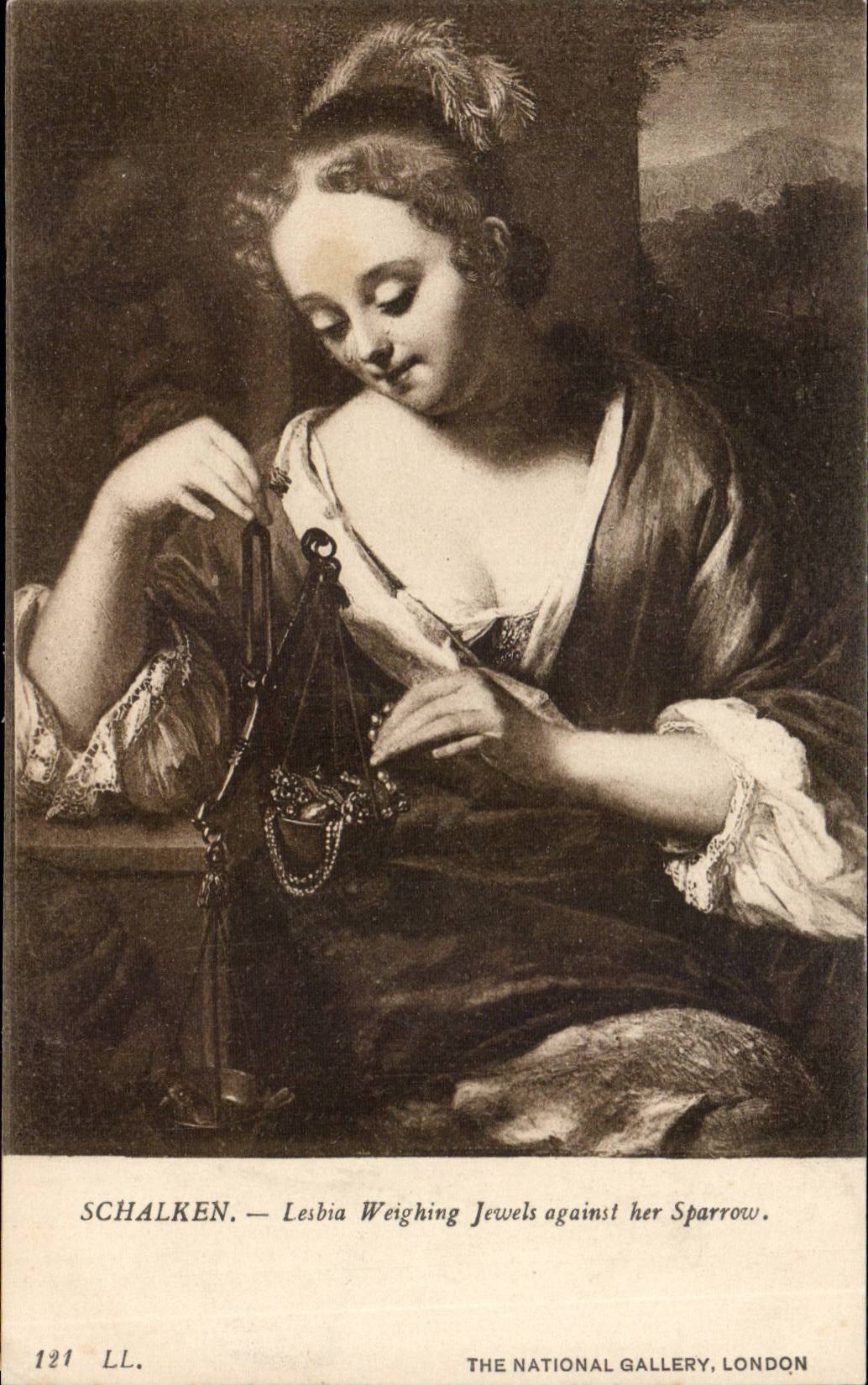 CPA Schalken Lesbia Weighing Jewels against her sparrow