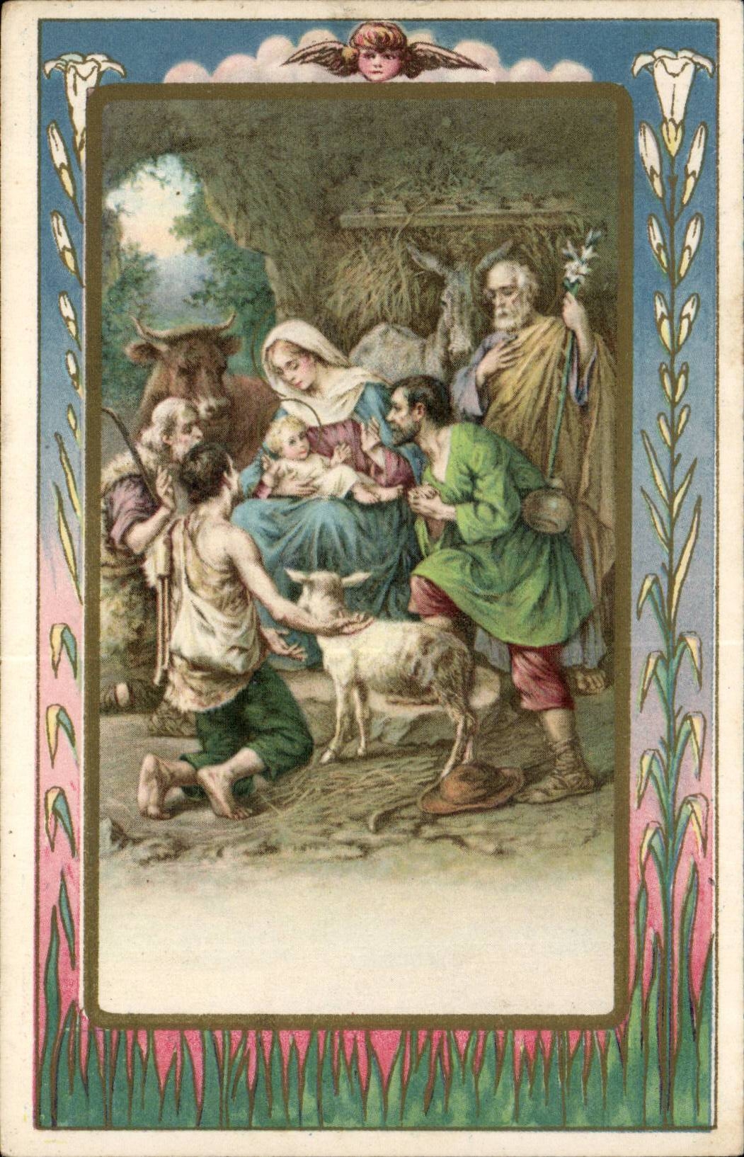 CPA Fantasy religious Scene Shepherd Christ Jesus Sheep