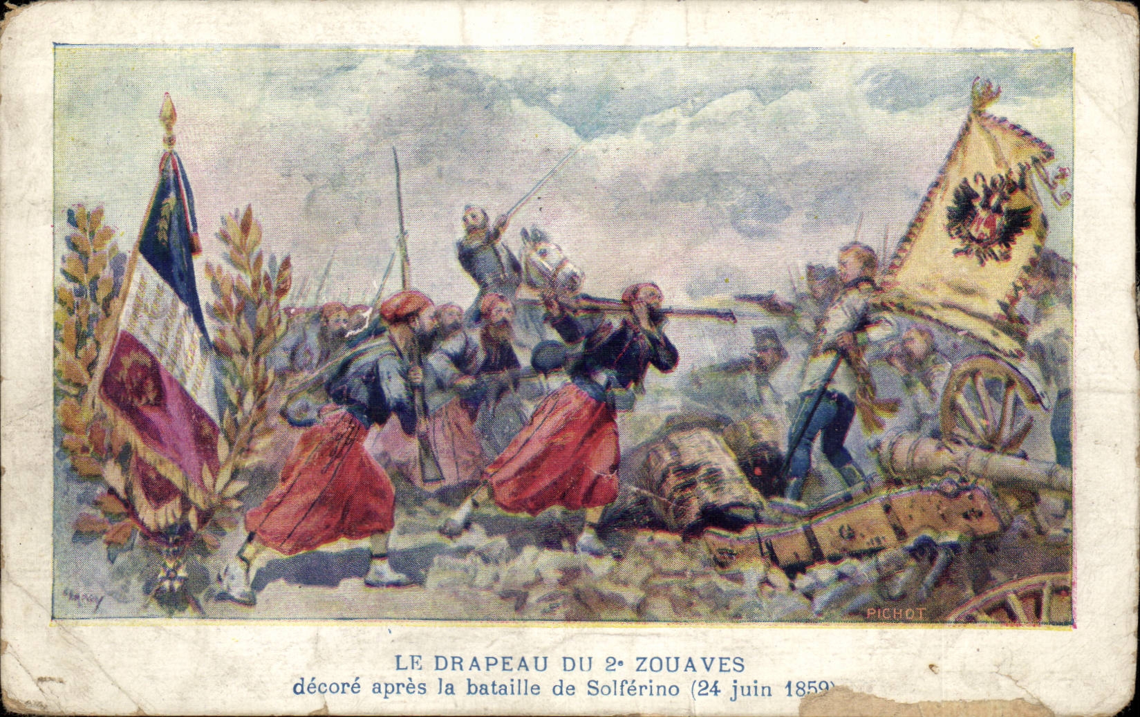 CPA the flag of the 2nd Zouaves decorates after the battle with Solferino (June 24th 1859) (militaria)