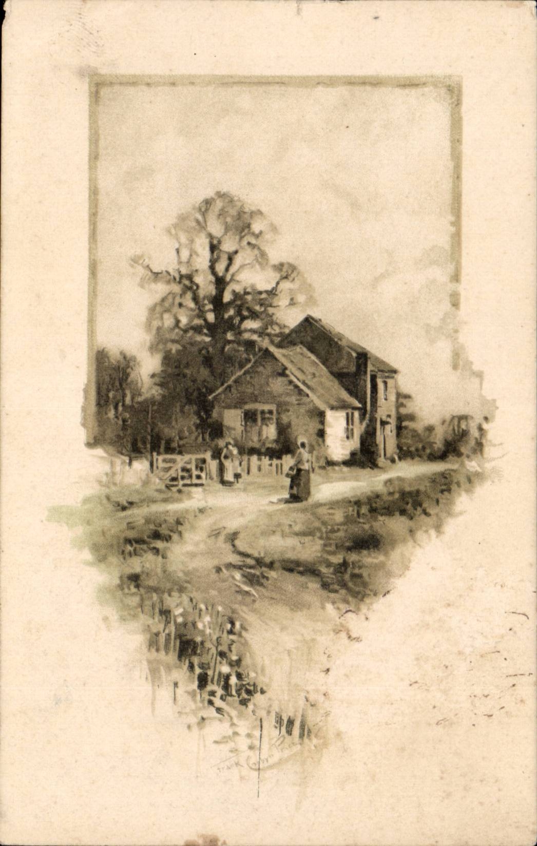 CPA Peinture Petite maison bucolique