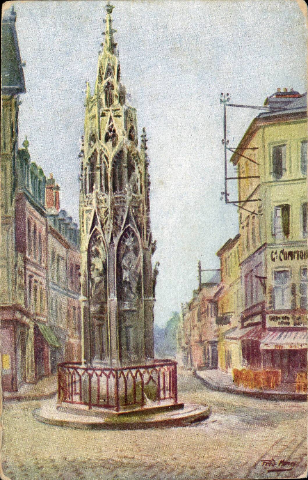 CPA Peinture Les sites de France par Fred money Fontaine de la CRoix de Pierre a Rouen