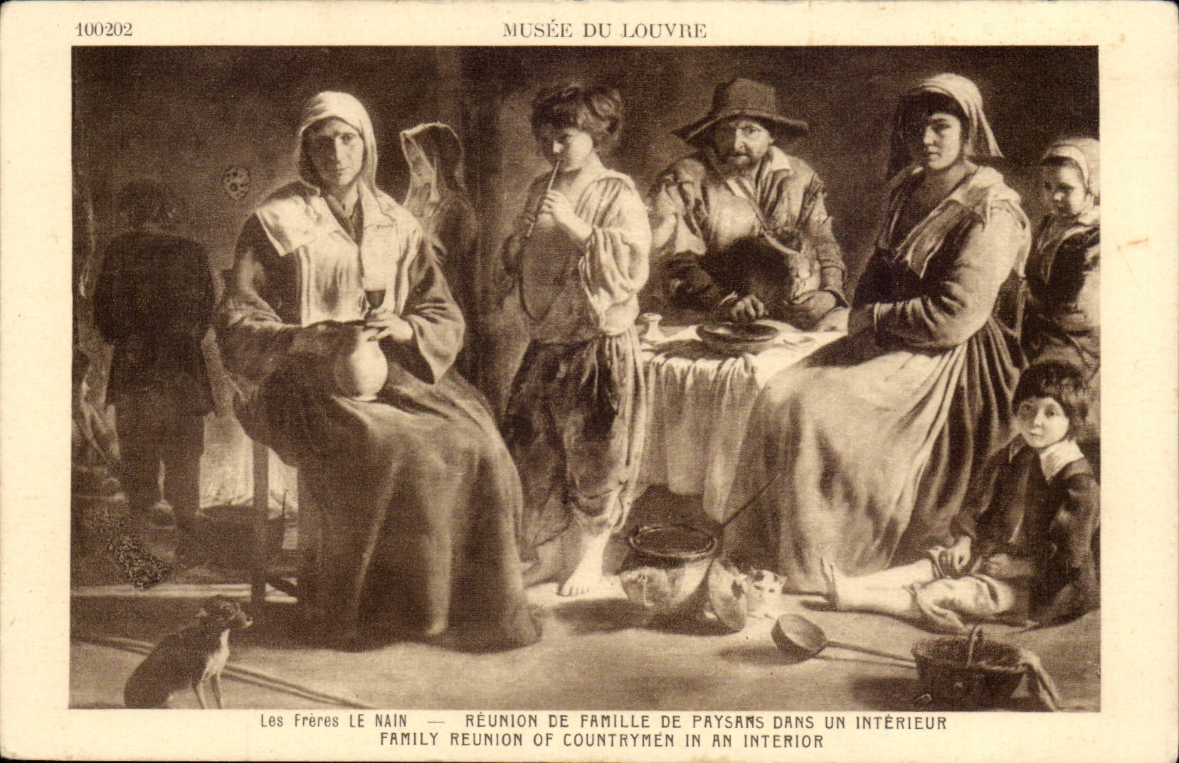 Paris - 1 - Musee du Louvre - Les Freres de Nain - Reunion de Famille - chien - dog - CPA