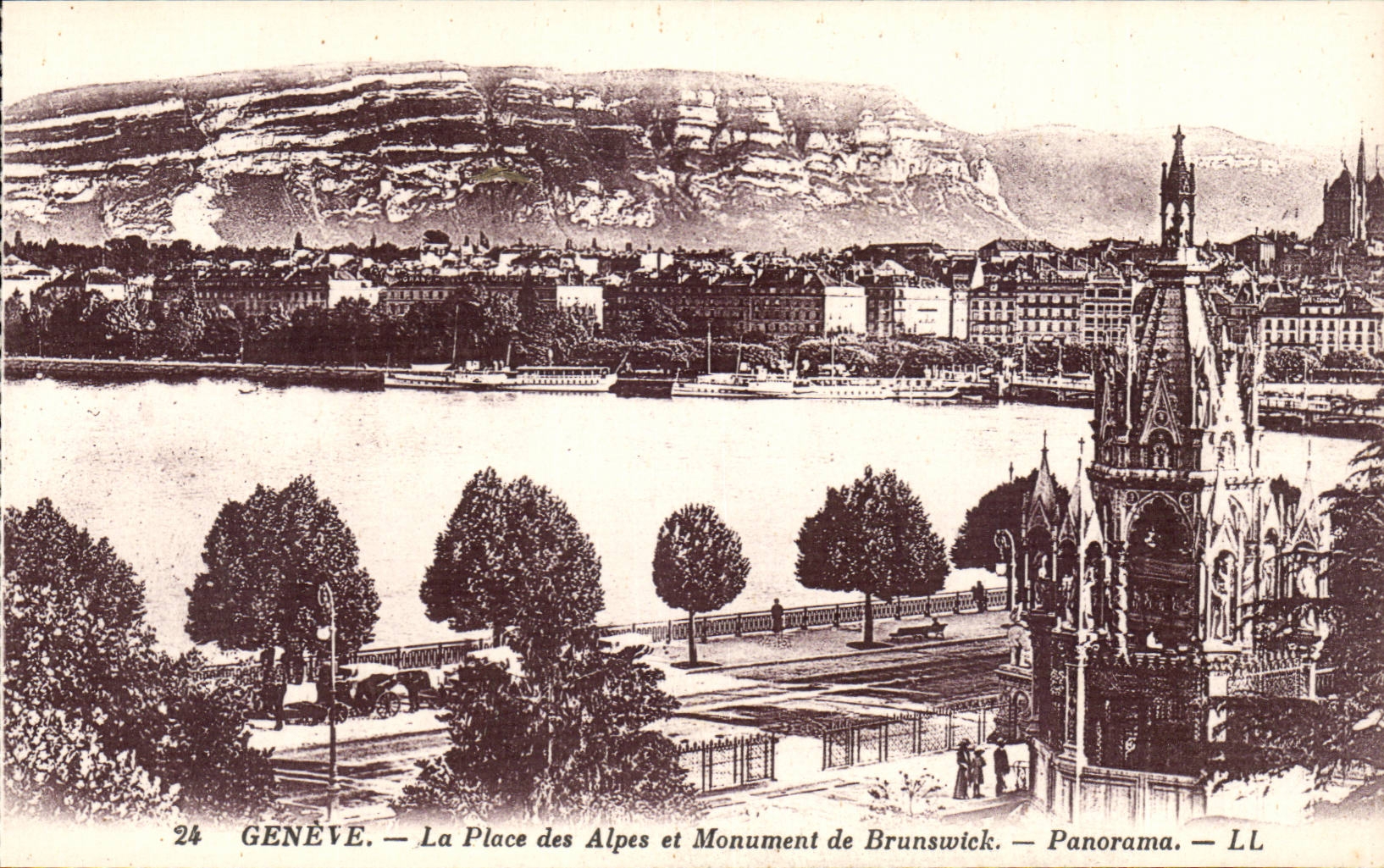 Switzerland Geneva CPA the place of the Alps and monument of Brunswick Panorama