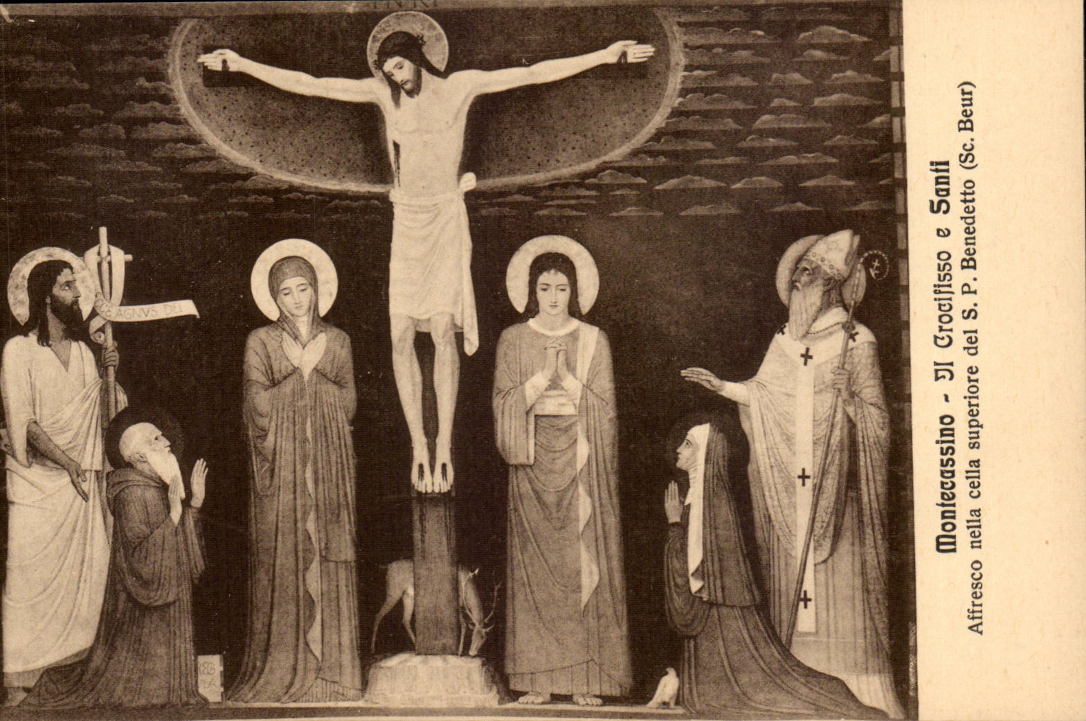Italy Italia CPA Montecassino Affresco nella that superiore LED S P Benedetto (Christ)