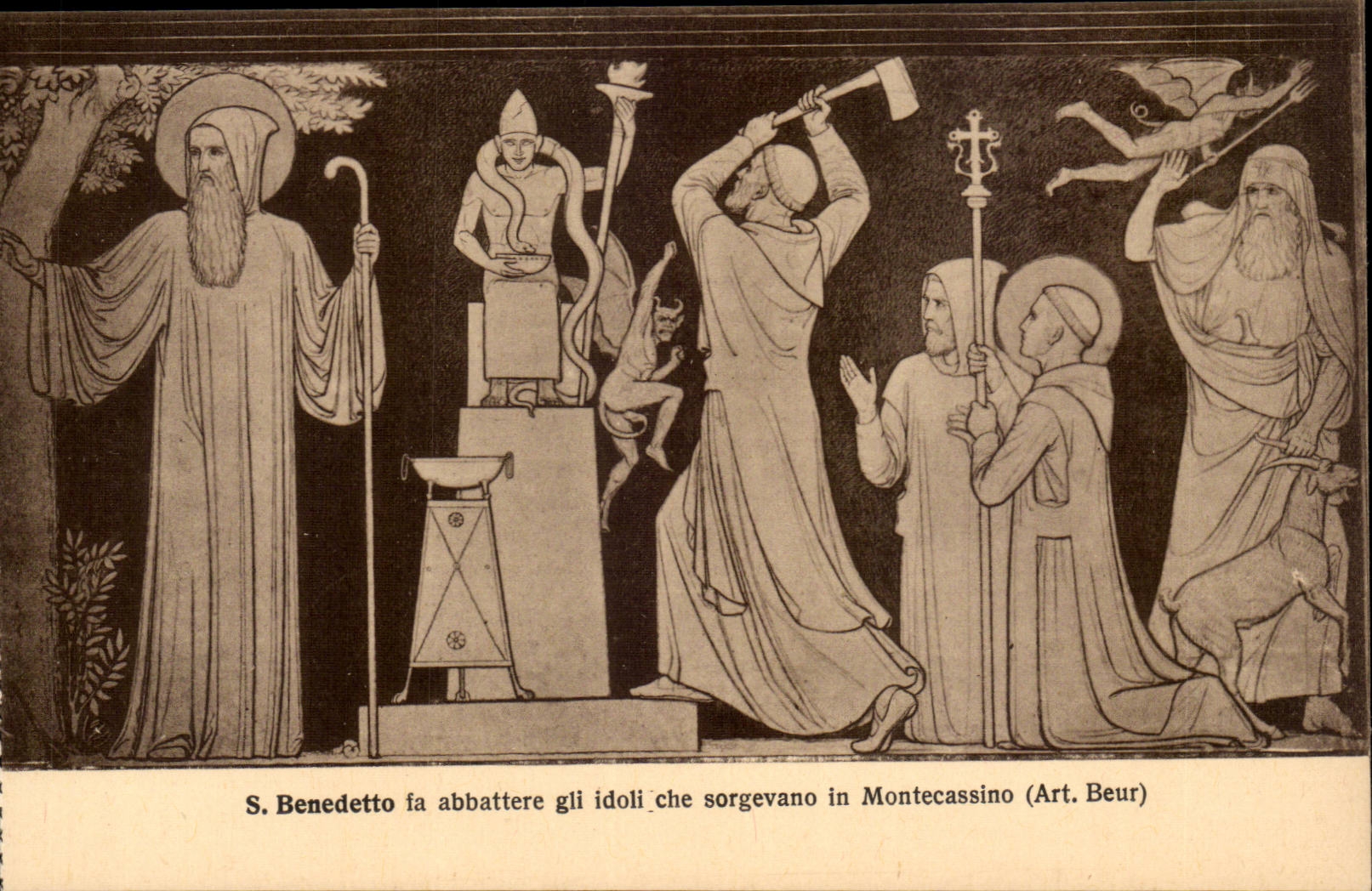 Italy Italia CPA Montecassino F abbattere gli idoli che sorgevano in Monteccasino (art Beur)