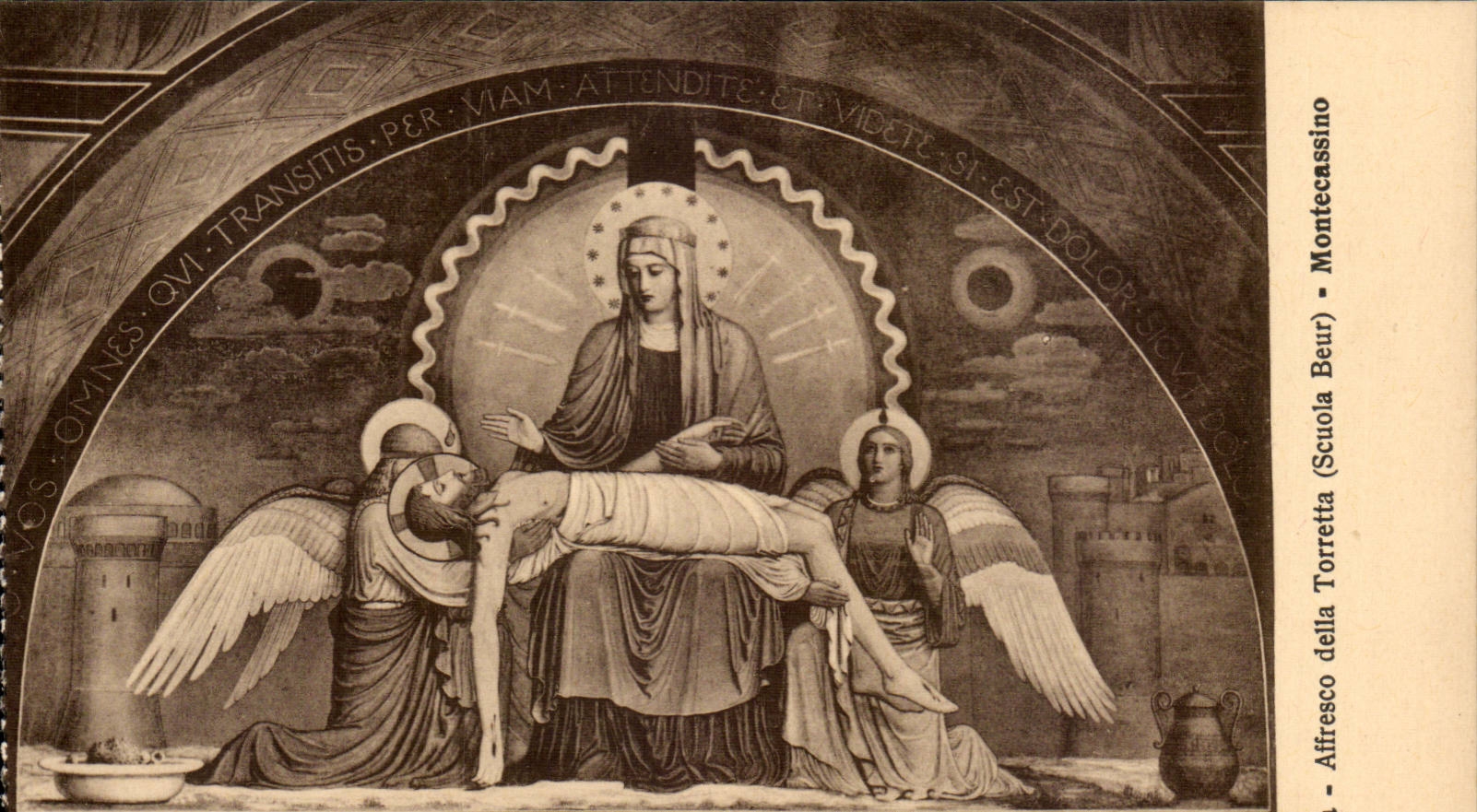 Italy Italia CPA Montecassino Affresco della Torretta (scuola Beur)
