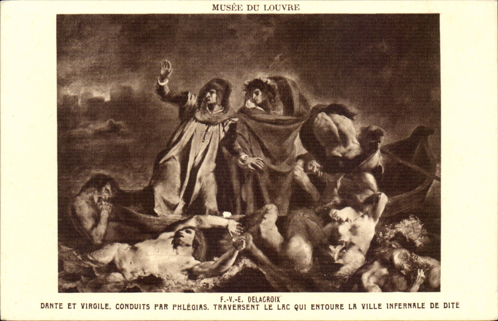 CPA Musee du Louvre Paris Delacroix Dante et Virgile par Phlegias traversant le lac qui entoure la ville infernale de Di