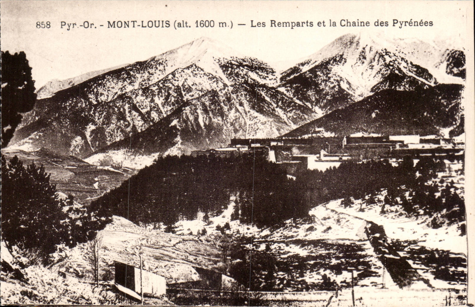 Mount Louis CPA walls and the chain of the Pyrenees