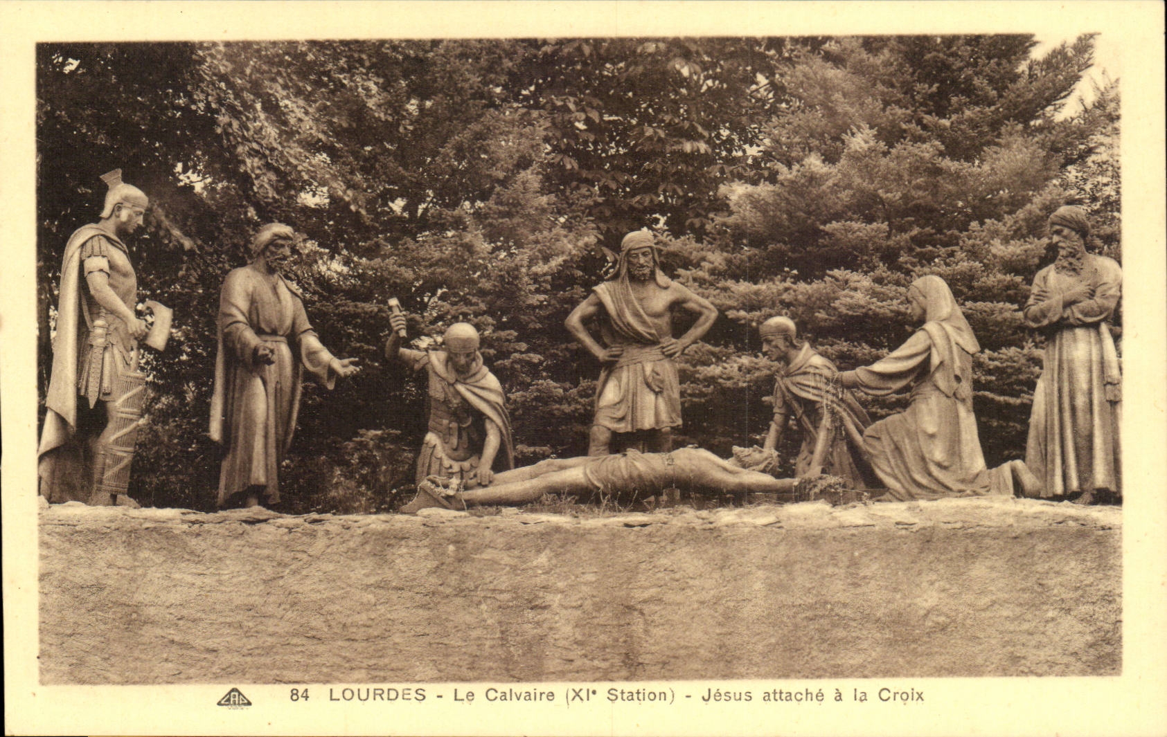 Lourdes - the Martyrdom - XIStation - Jesus attaches to the Cross - CPA