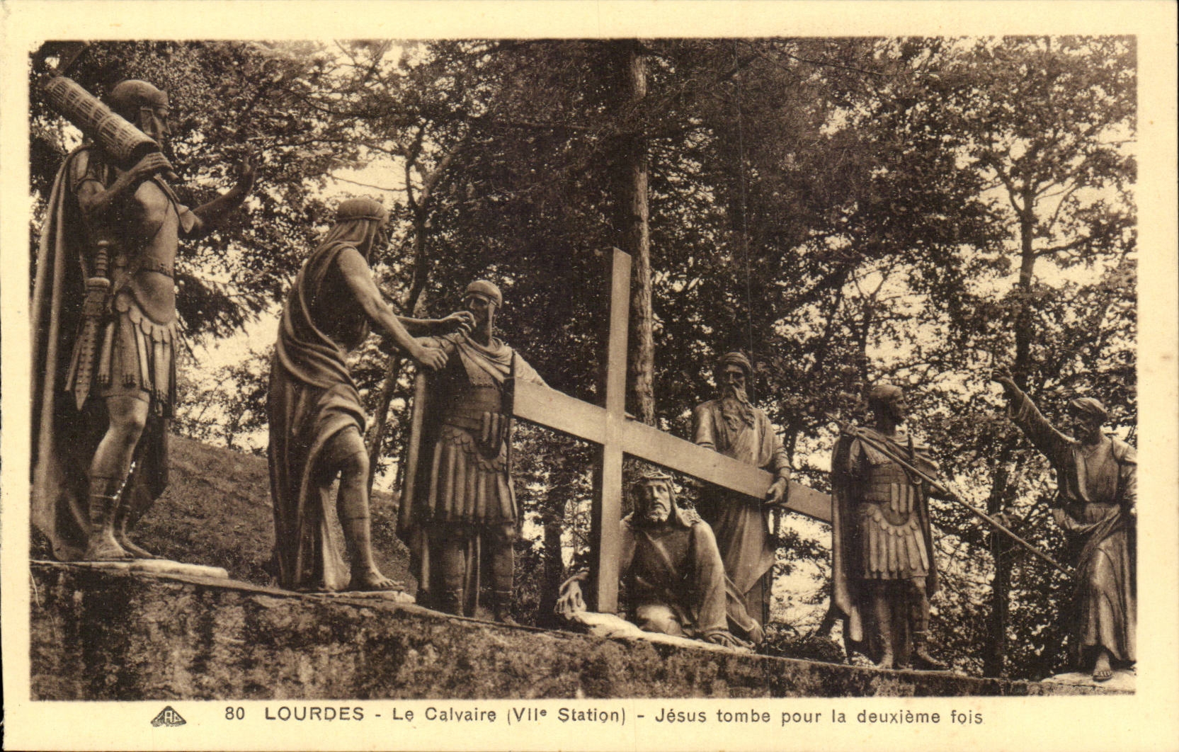 Lourdes - the Martyrdom - VII Station - Jesus falls for the second time - CPA