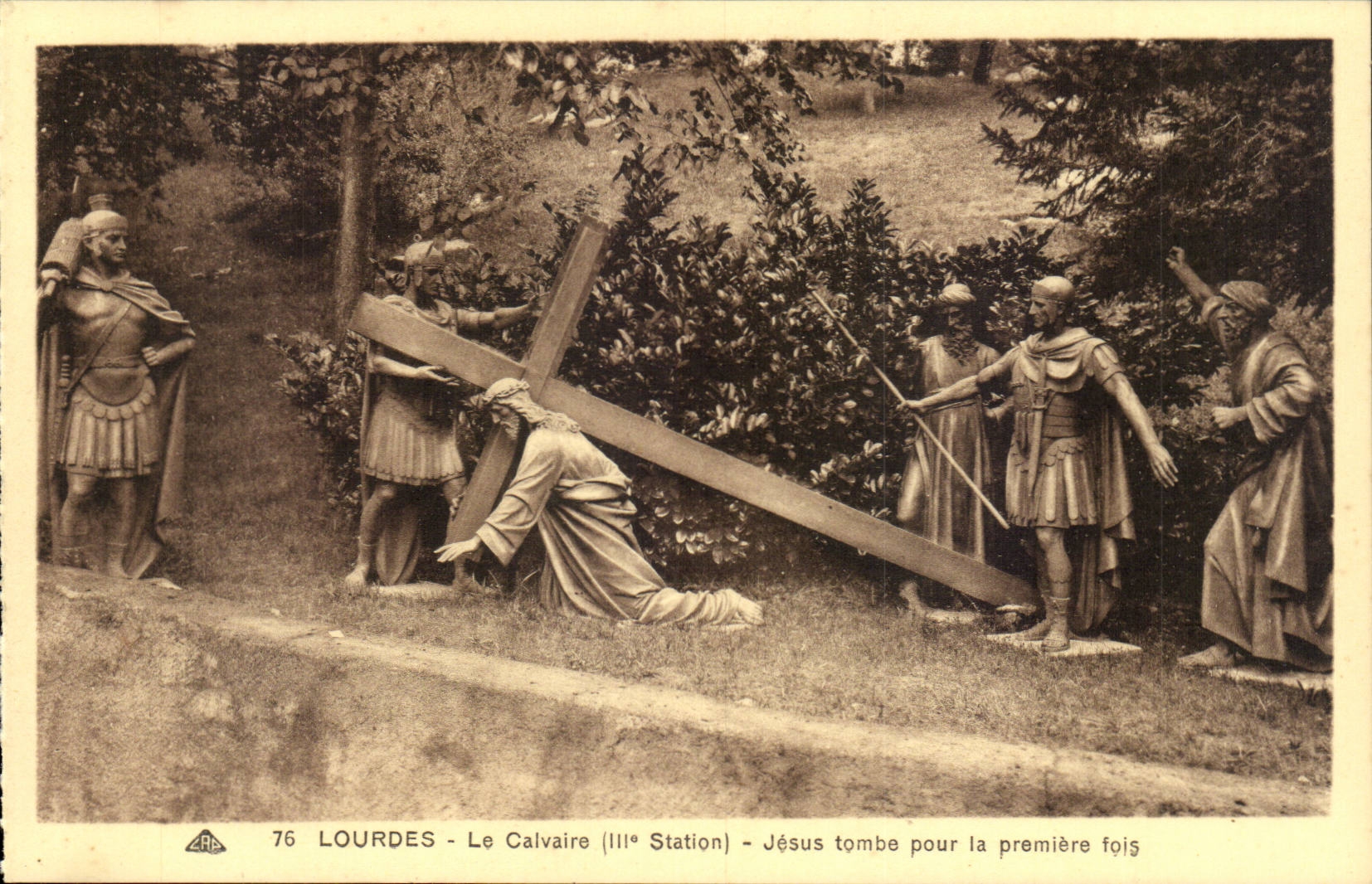 Lourdes - the Martyrdom - III Station - Jesus falls for the first time - CPA