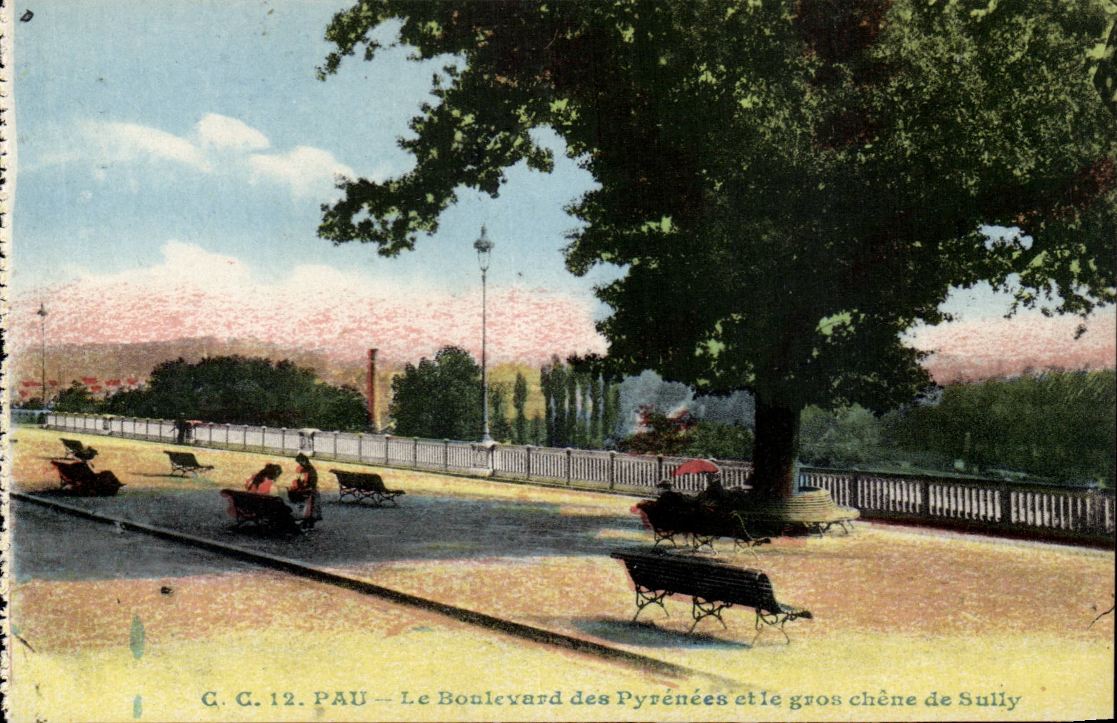 Pau - the Boulevard of the Pyrenees and the Large Oak of Sully - CPA