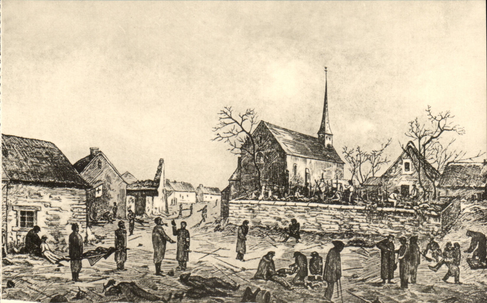 Platze und Kirchhof des Loigny Kampfes CPA das Soins am 3 Dezember 1870 der Wunde und des Abbaus von Todesfallen