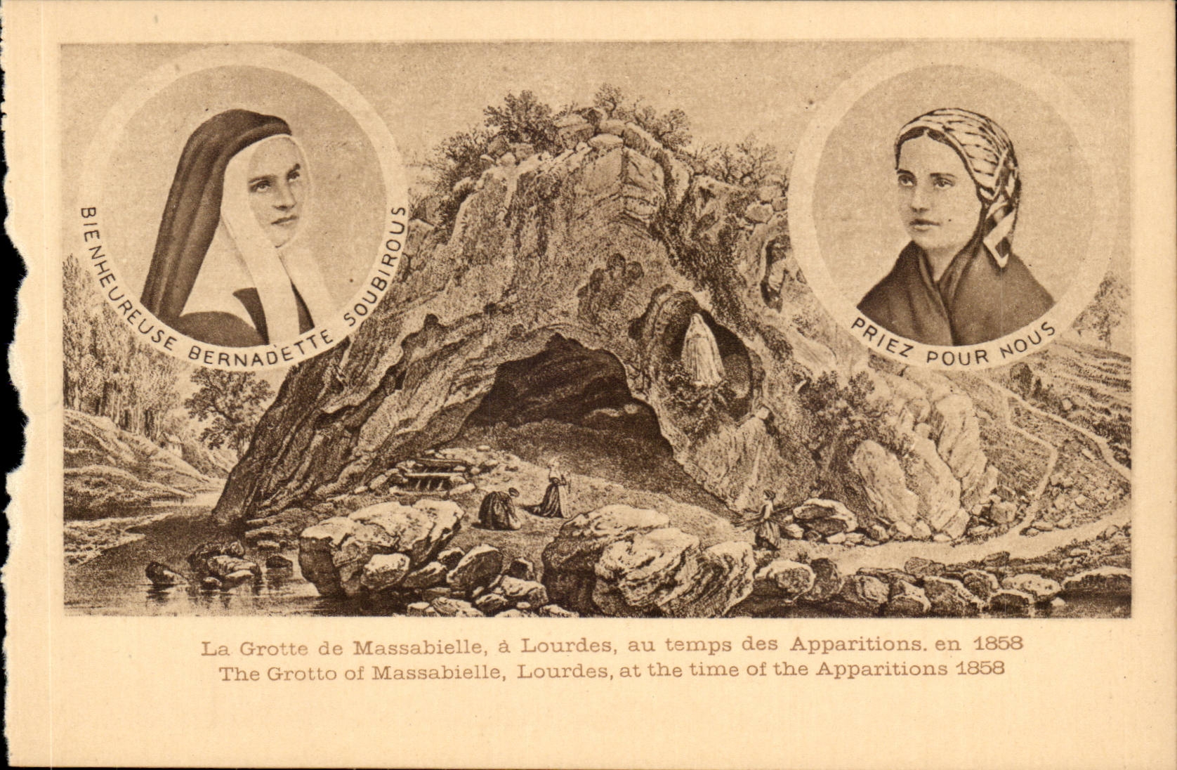 CPA the cave of Massabiele has Lourdes at the time of the appearances in 1858