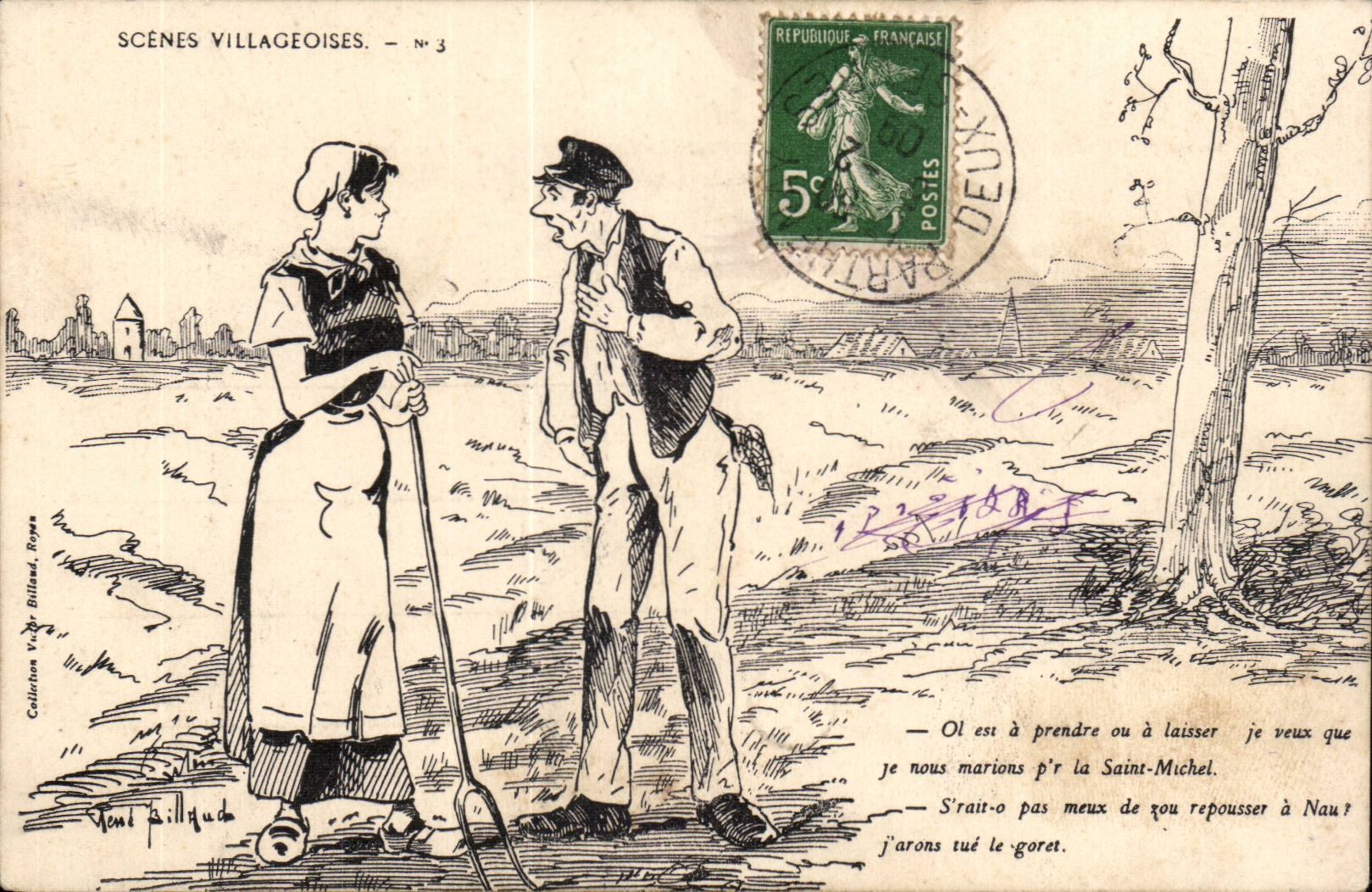 CPA Illustrateur Scenes villageoises j'aurons tue le goret cochon pig Paysans Folklore