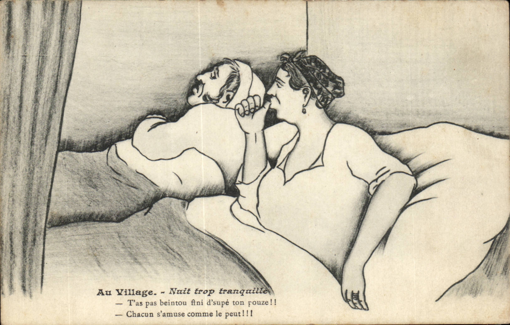 CPA Illustrateur Au village Nuit trop tranquille