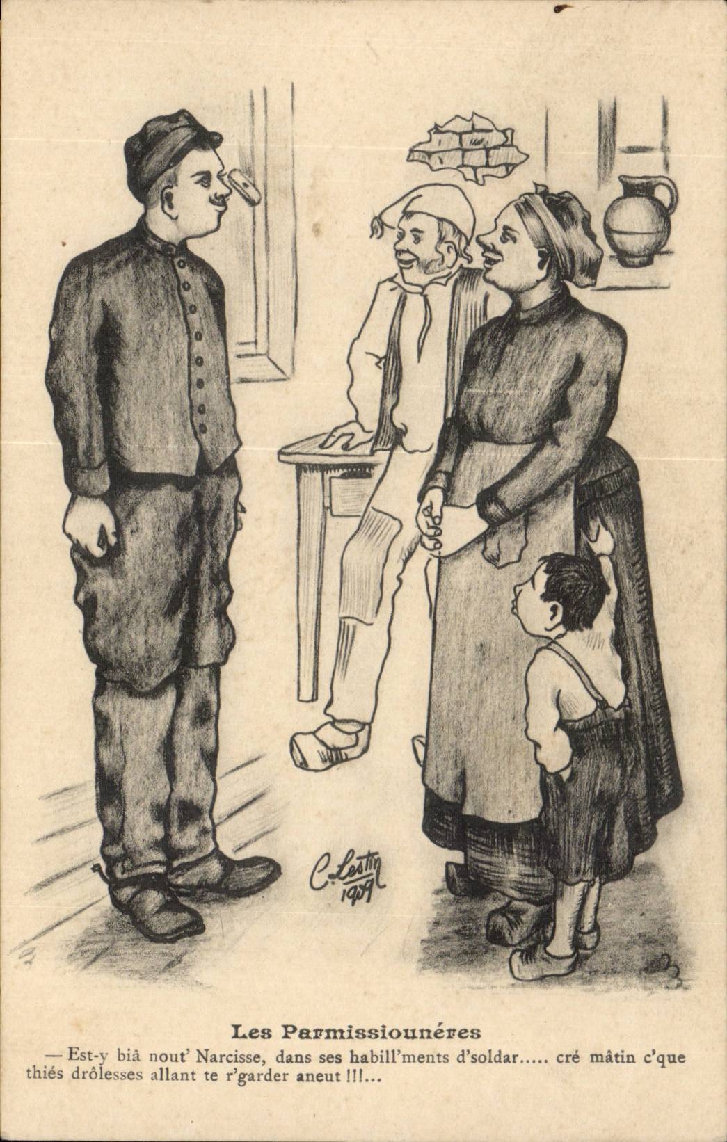 CPA Illustrateur Les permissiouneres ( militaria ) Lestin