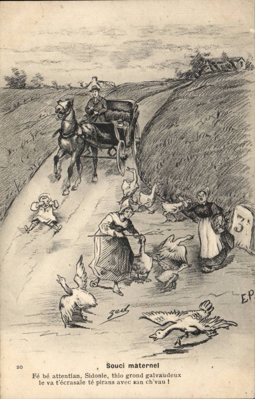 CPA Illustrateur Souci Maternel