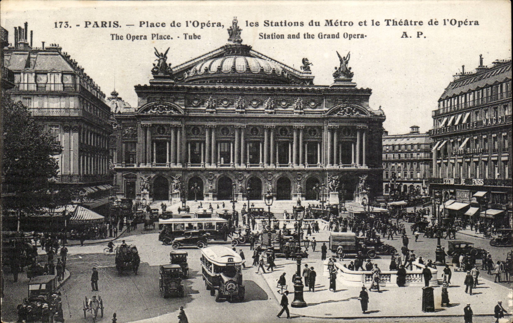 Paris 8 - The Opera - Car - bustling city scene - CPA