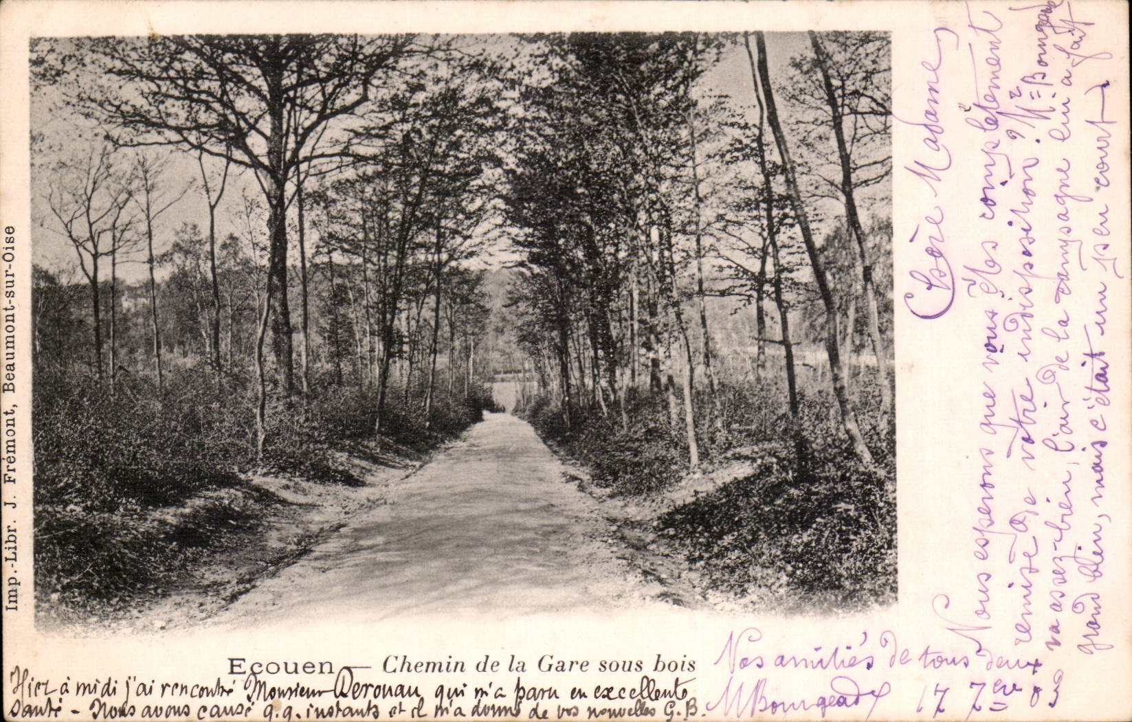 Ecouen - Way of the Station under wood CPA