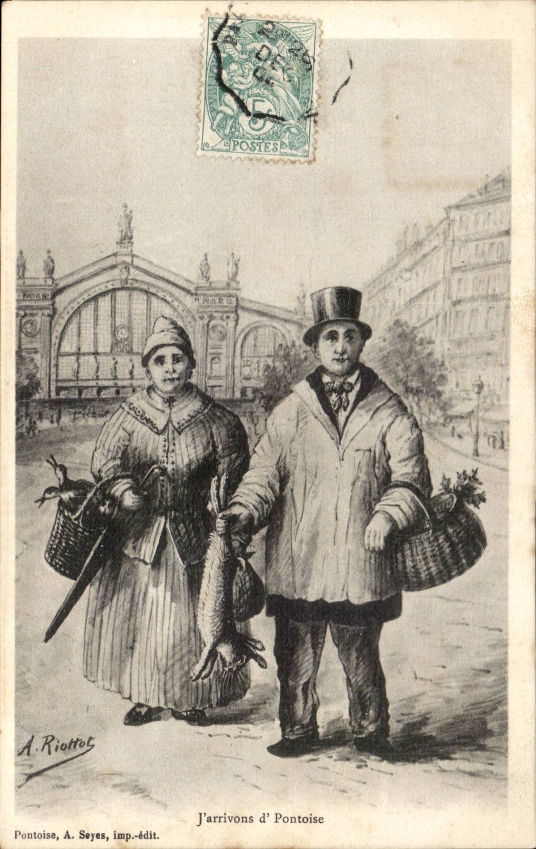 Pontoise - illustration I arrive from Pontoise - rabbit CPA