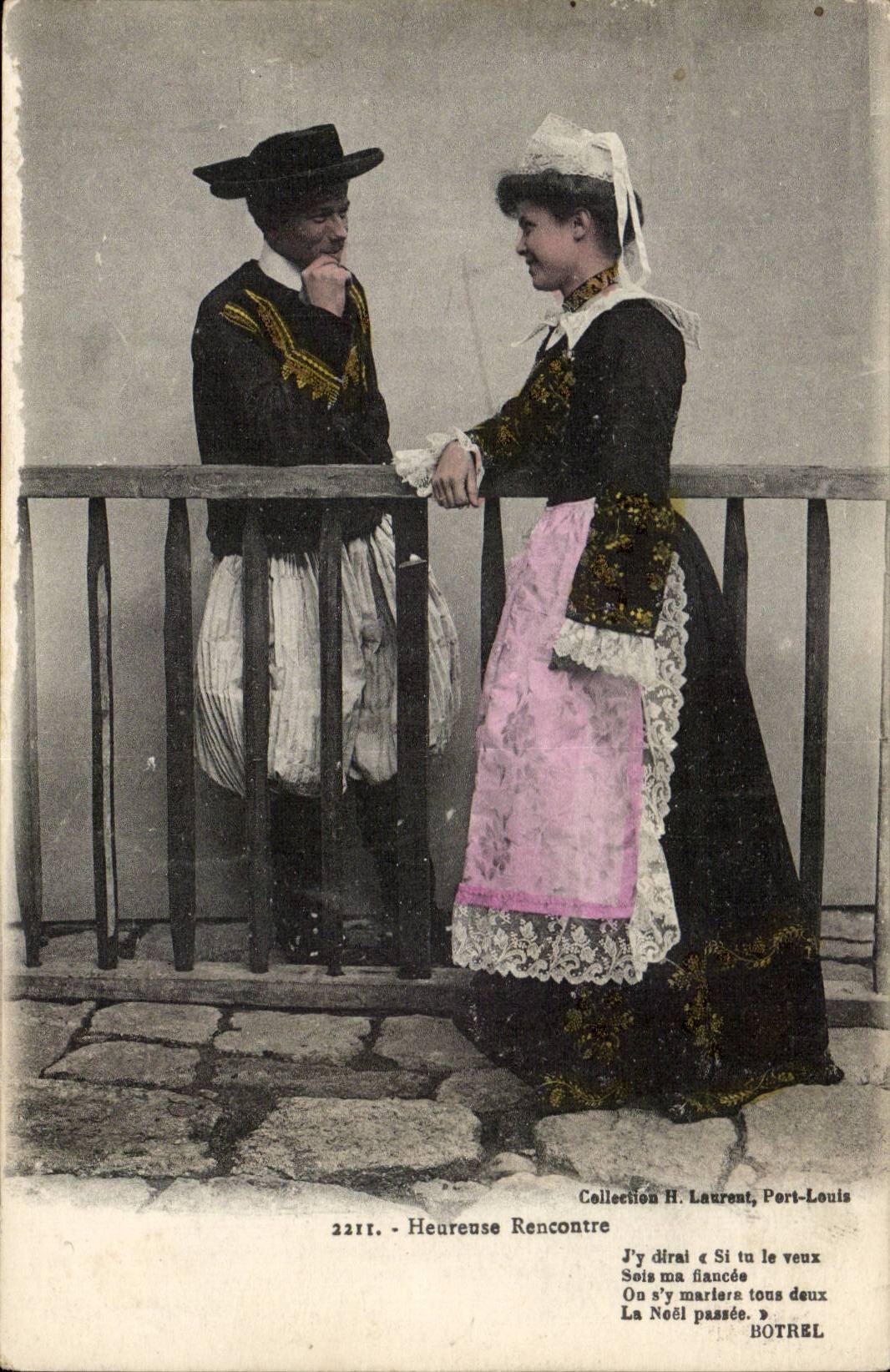 Folklore - Costumes - Happy Recontre - Couple Caps - CPA