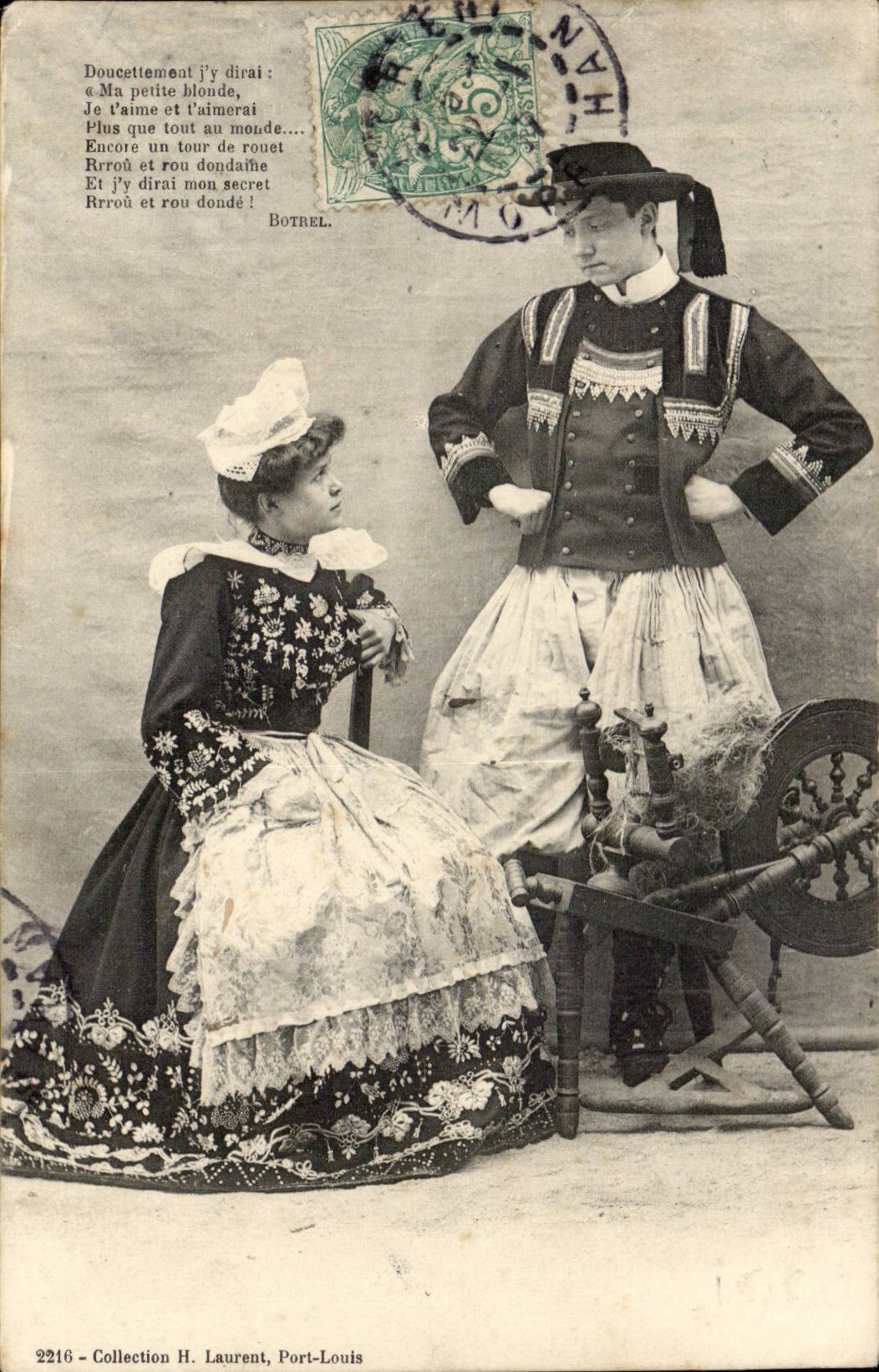 Folklore - Costumes - Botrel - Couple Caps - CPA
