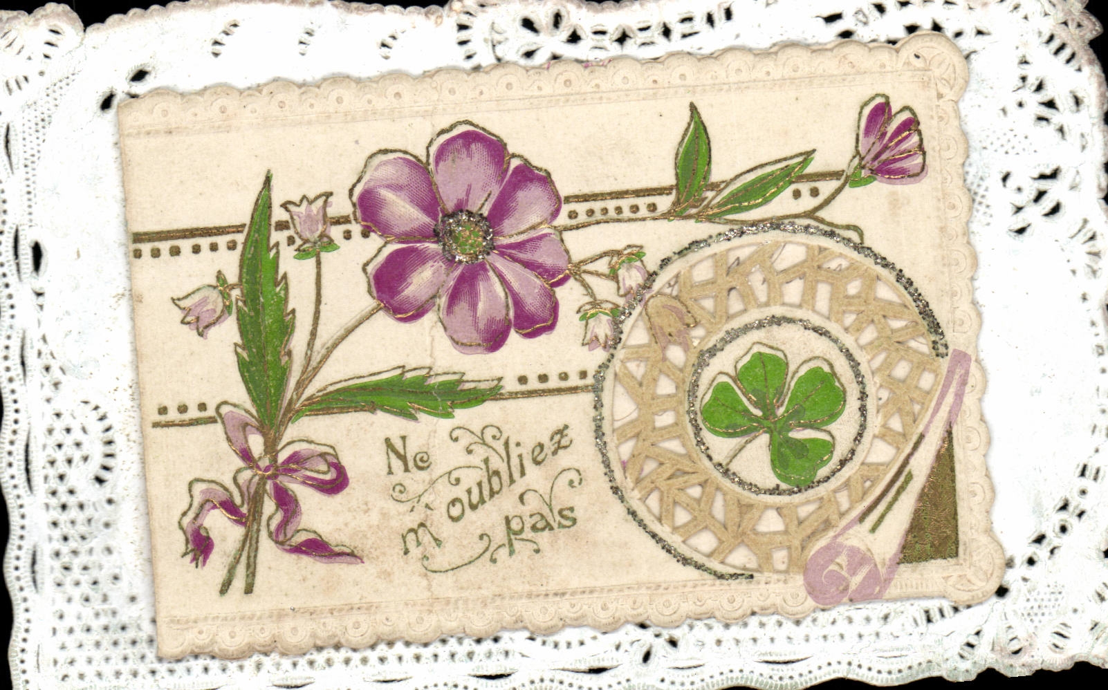 Flowers - Flowers - do not forget me - laces edges CPA CHART BRoDEE Superbe