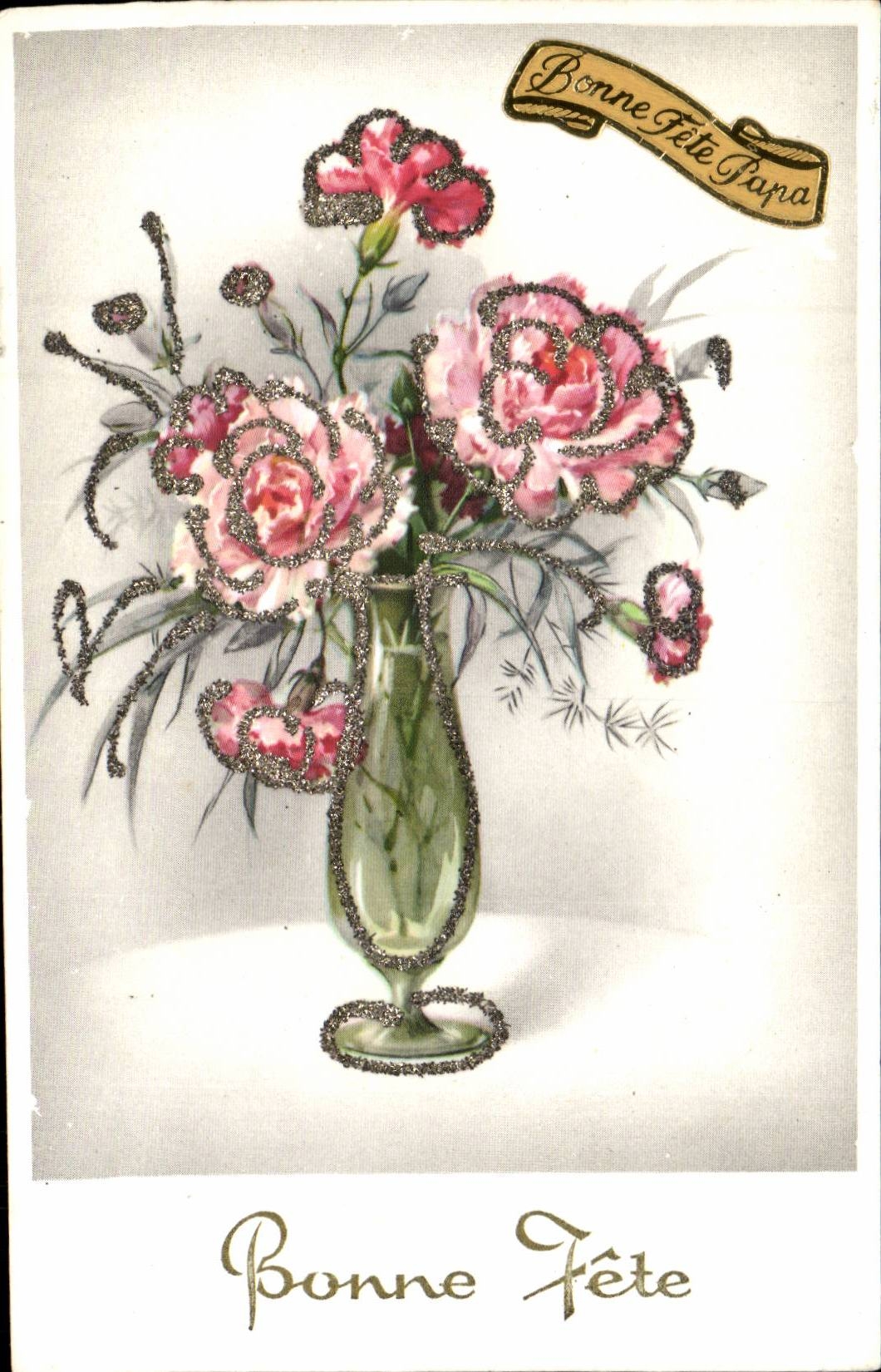 Flowers - Flowers - Good Festival Vase off flowers with glitter - CPA