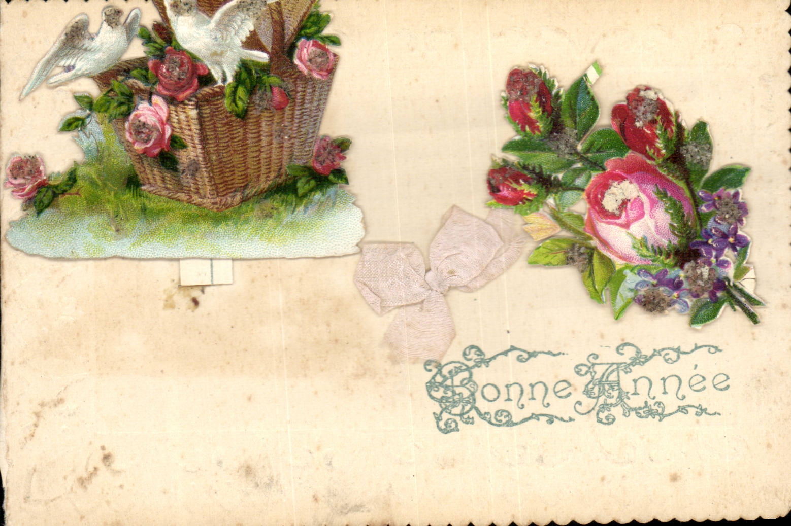 Fetes - Bonne Annee - Fleurs - Baskets of Flowers - birds - CPA