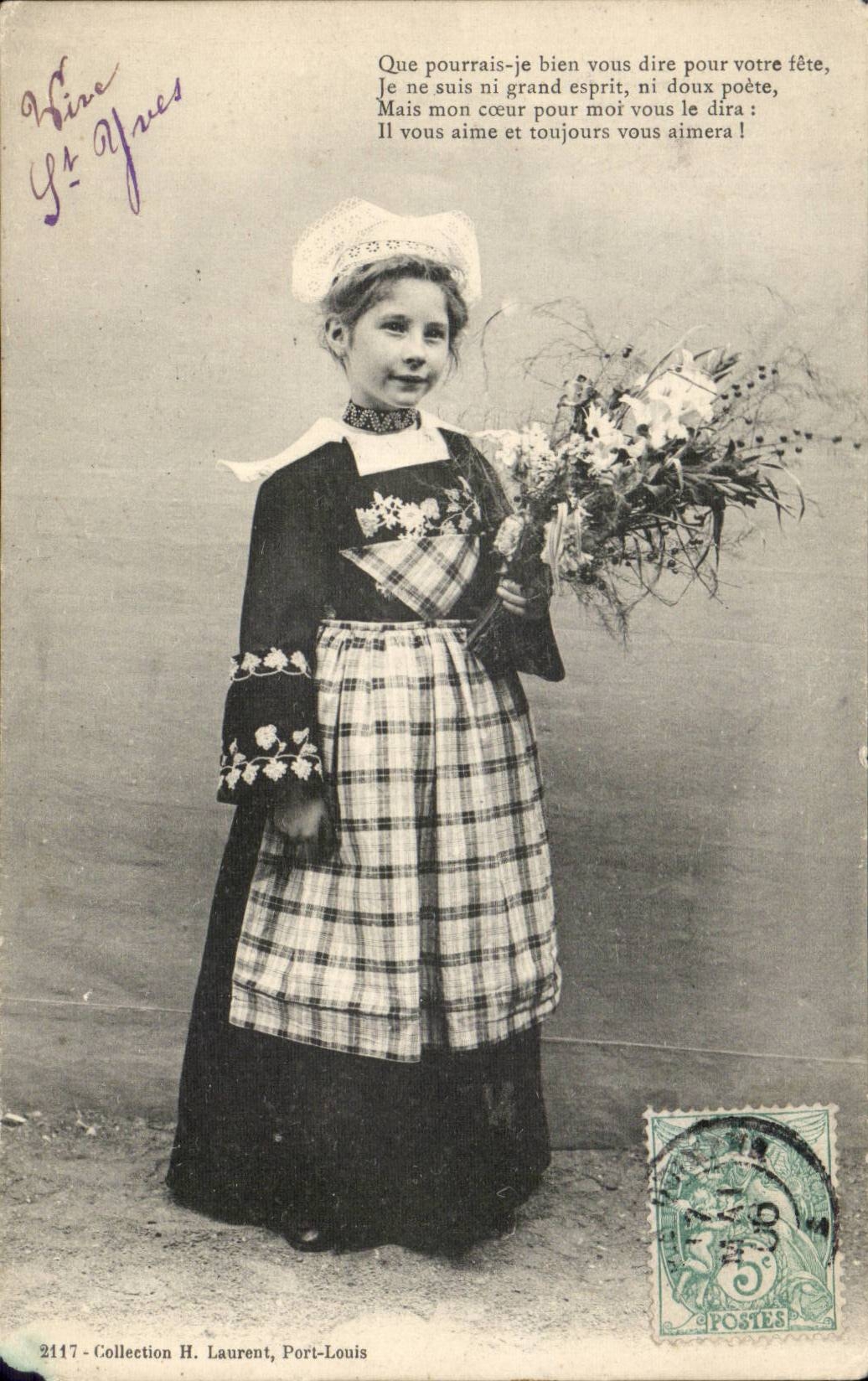 Fantasy - Girl with bouquet - Child - Adorable Child - CPA