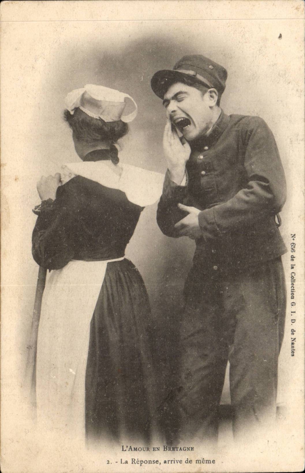 Folklore - Costumes - Love In Brittany - the answer arrives the same one - humor - CPA