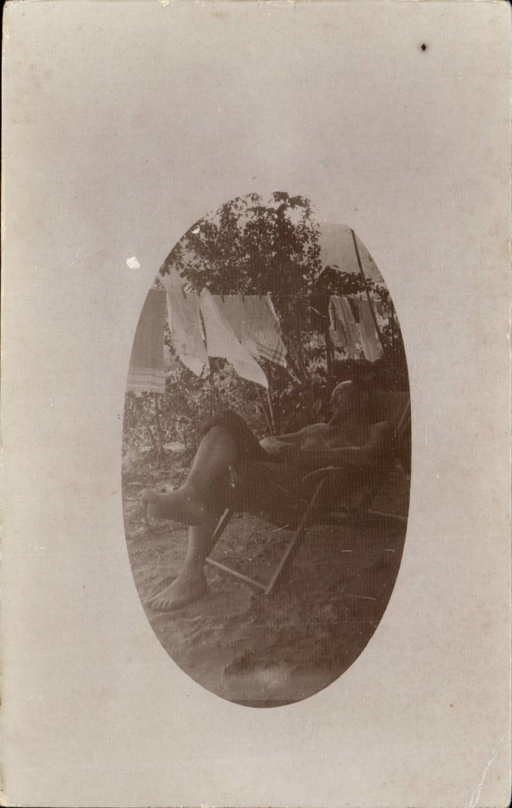 Real photo Man in long chair