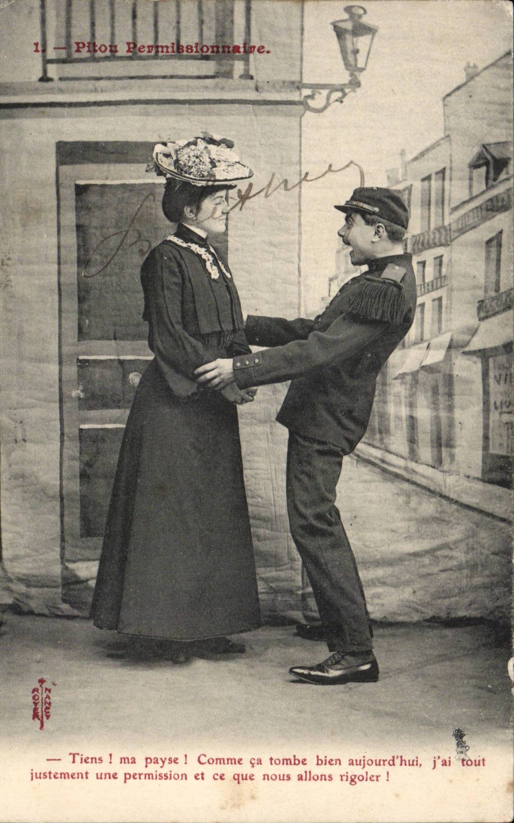 CPA Humour Pitou permissionnaire (militaire militaria)
