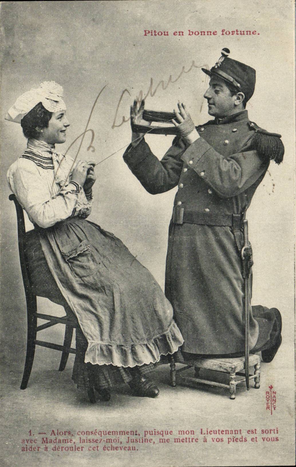 Fantaisie - Femme - Homme - Militaria - Soldat - Pitou en Bonne Fortune - CPA